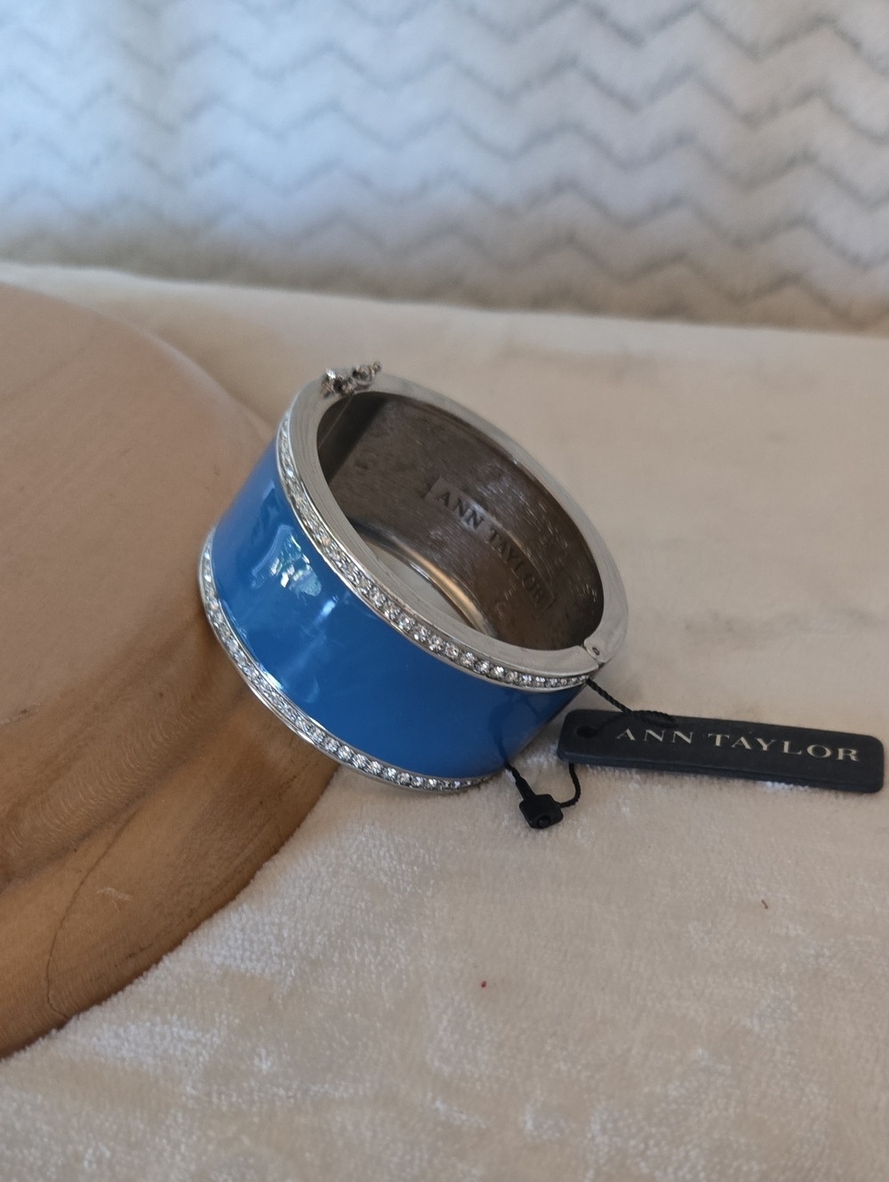 Ann Taylor Blue Enamel Bangle with Crystal Accents